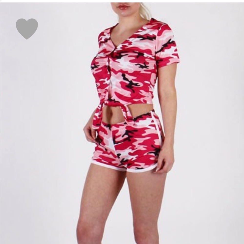 Pink White Camo 2 Piece Short Set